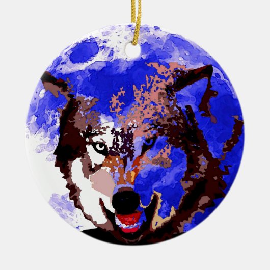 Wolf en Full Moon Keramisch Ornament (Voorkant)
