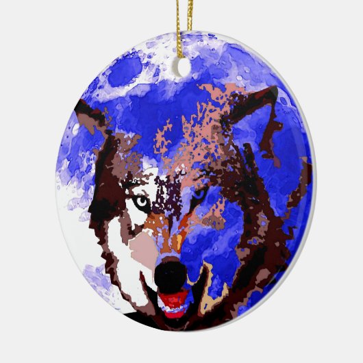 Wolf en Full Moon Keramisch Ornament (Links)