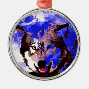 Wolf en Full Moon Metalen Ornament