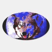 Wolf en Full Moon Ovale Sticker (Voorkant)