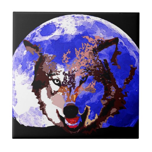 Wolf en Full Moon Tegeltje (Voorkant)