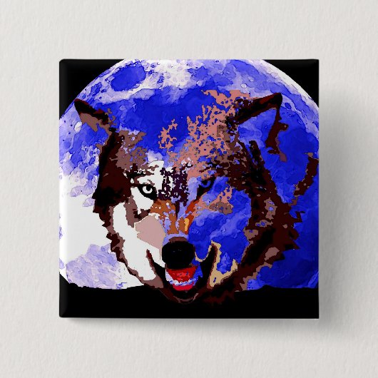Wolf en Full Moon Vierkante Button 5,1 Cm (Voorkant)