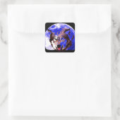 Wolf en Full Moon Vierkante Sticker (Tas)