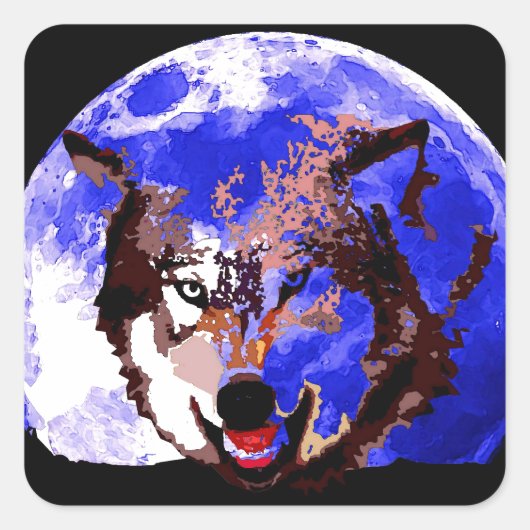 Wolf en Full Moon Vierkante Sticker (Voorkant)