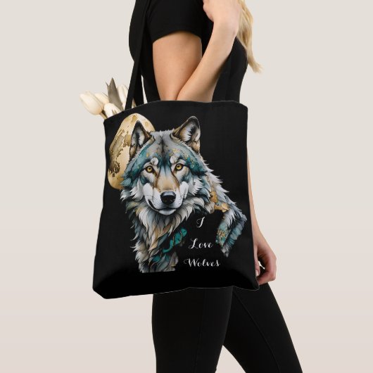Wolf en gouden maan tote bag (Dichtbij)