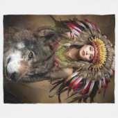 WOLF en INDIAN MADIEN Fleece Deken (Voorkant (Horizontaal))