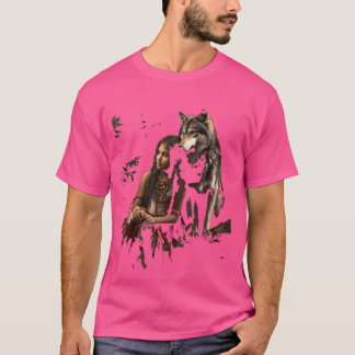 Wolf en Indische vrouw Meisje Inheems India T-shirt