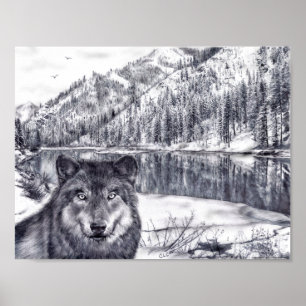 Wolf en Lake Poster