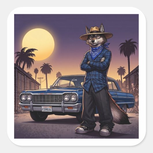 Wolf En Lowrider Vierkante Sticker (Voorkant)