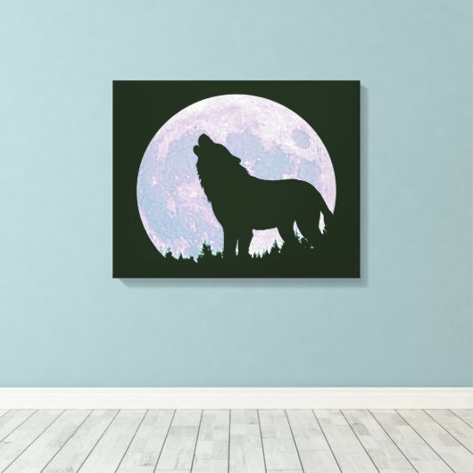 Wolf en maan canvas afdruk (Insitu (Houten vloer))