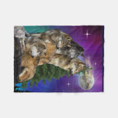 Wolf en Maan Fleece Deken (Voorkant (Horizontaal))