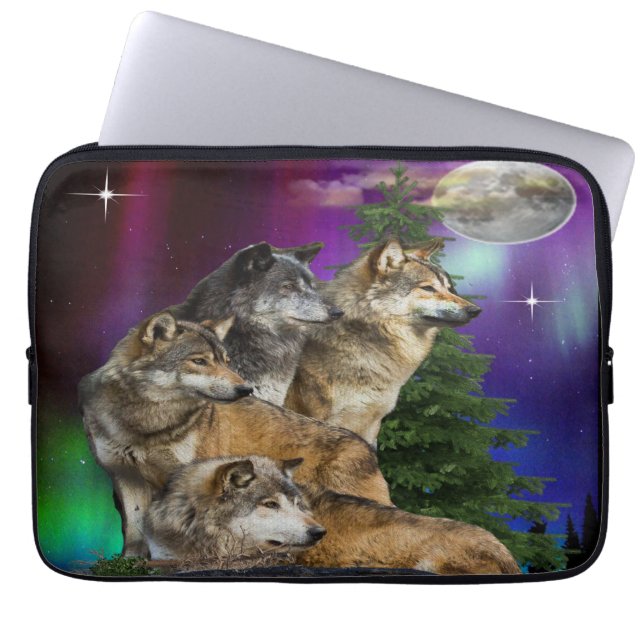 Wolf en Maan Laptop Sleeve (Voorkant)
