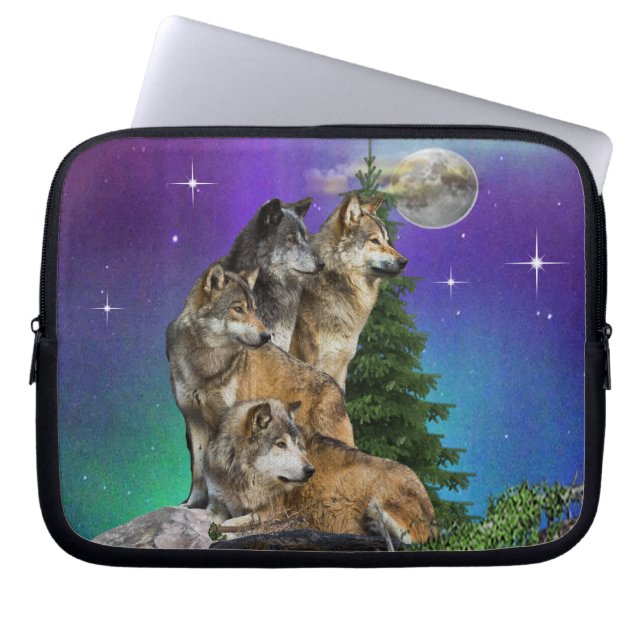 Wolf en Maan Laptop Sleeve (Voorkant)