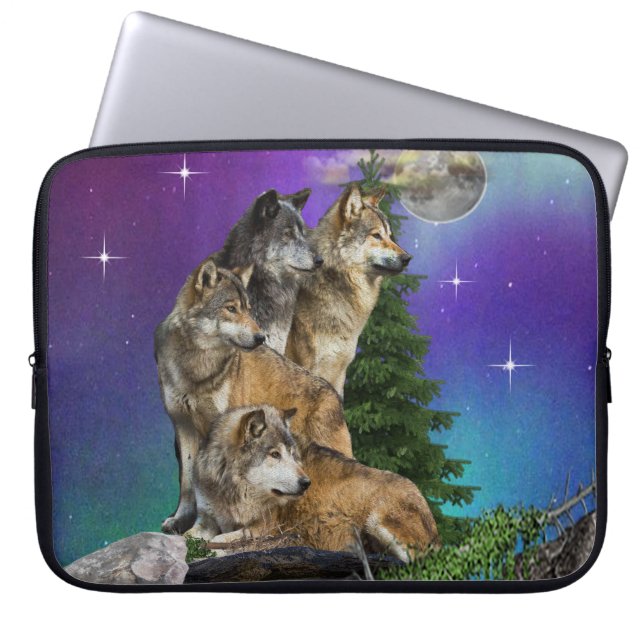 wolf en Maan Laptop Sleeve (Voorkant)