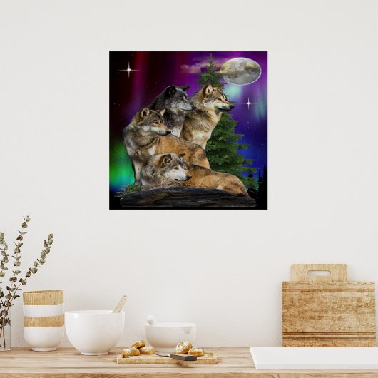 wolf en maan poster (Keuken)