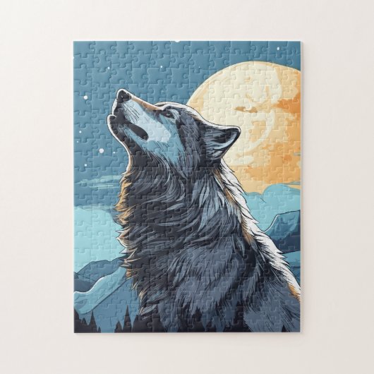 Wolf en Maan Puzzel (Verticaal)