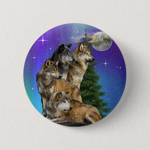Wolf en Maan Ronde Button 5,7 Cm