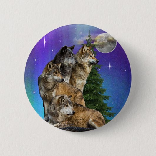 Wolf en Maan Ronde Button 5,7 Cm (Voorkant)