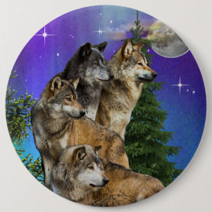 Wolf en Maan Ronde Button 6,0 Cm