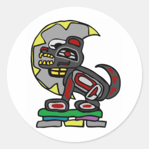 wolf en maan ronde sticker