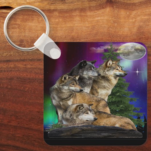 Wolf en Maan Sleutelhanger (Voorkant)