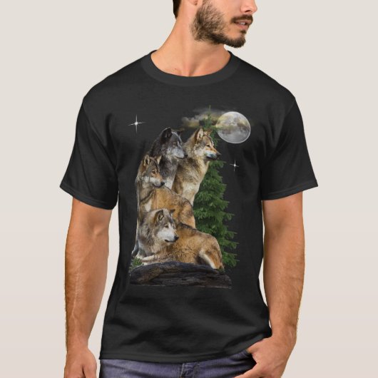 wolf en maan t-shirt (Voorkant)