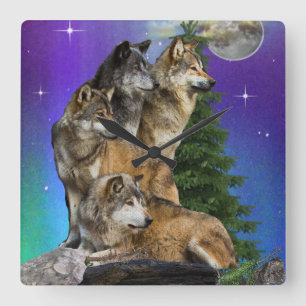 Wolf en Maan Vierkante Klok