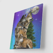 Wolf en maan   vierkante klok (Hoek)