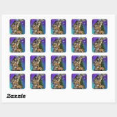 Wolf en Maan Vierkante Sticker (Vel)