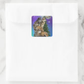 Wolf en Maan Vierkante Sticker (Tas)