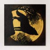Wolf en maan Zwart en geel legpuzzel (Horizontaal)