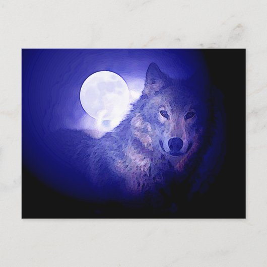 Wolf en Moon Briefkaart (Voorkant)