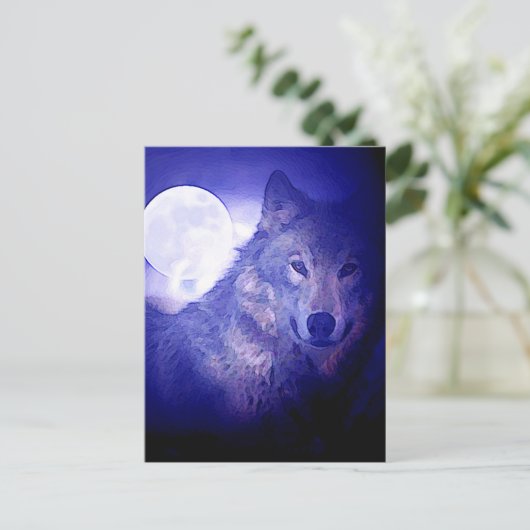 Wolf en Moon Briefkaart (Staand voorkant)
