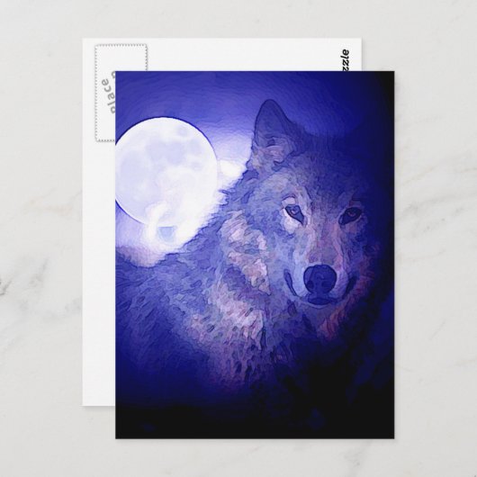 Wolf en Moon Briefkaart (Voorkant / Achterkant)