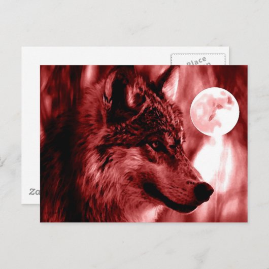 Wolf en Moon Briefkaart (Voorkant / Achterkant)