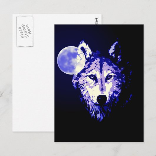 Wolf en Moon Briefkaart (Voorkant / Achterkant)