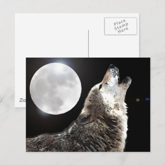 Wolf en Moon Briefkaart (Voorkant / Achterkant)
