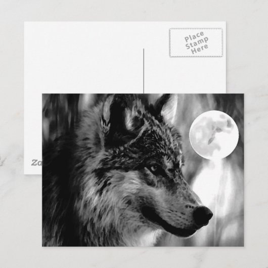 Wolf en Moon Briefkaart (Voorkant / Achterkant)