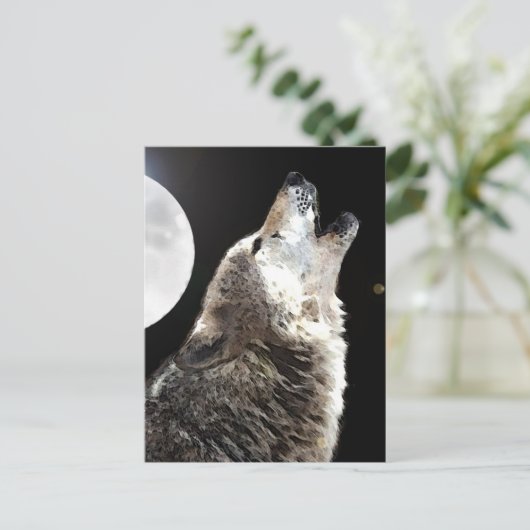 Wolf en Moon Briefkaart (Staand voorkant)