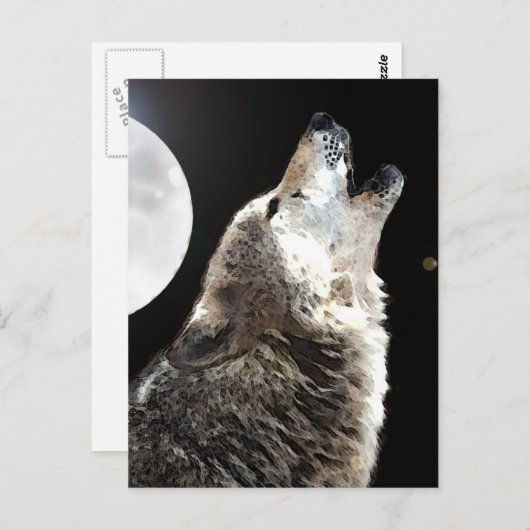 Wolf en Moon Briefkaart (Voorkant / Achterkant)