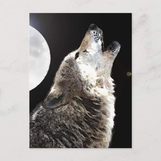 Wolf en Moon Briefkaart (Voorkant)