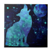 Wolf en Moon Ceramic Tegel Tegeltje (Voorkant)