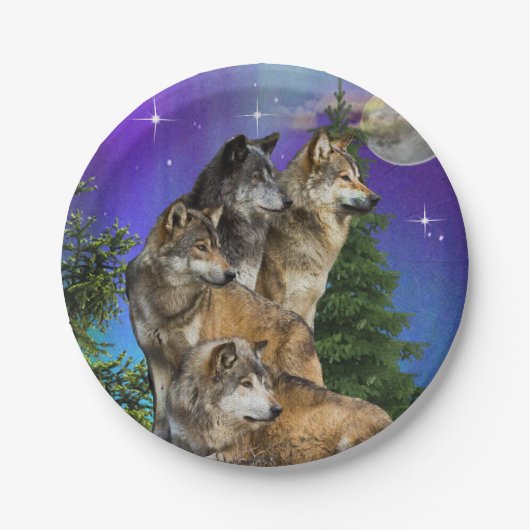 Wolf en Moon Papieren Bordje (Voorkant)
