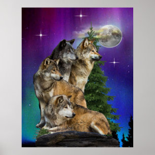 Wolf en Moon Poster