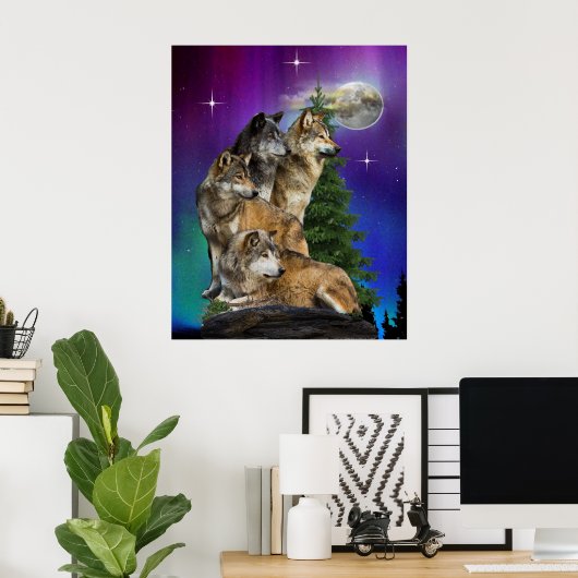 Wolf en Moon Poster (Thuiskantoor)