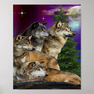 Wolf en Moon Poster