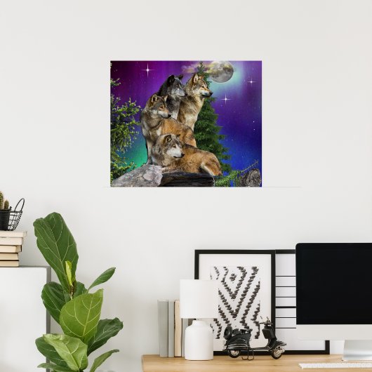 Wolf en Moon Poster (Thuiskantoor)