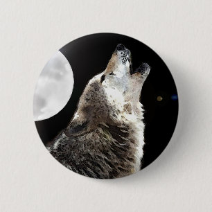 Wolf en Moon Ronde Button 5,7 Cm