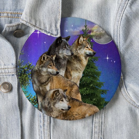 Wolf en Moon Ronde Button 6,0 Cm (In situ)