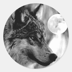 Wolf en Moon Ronde Sticker